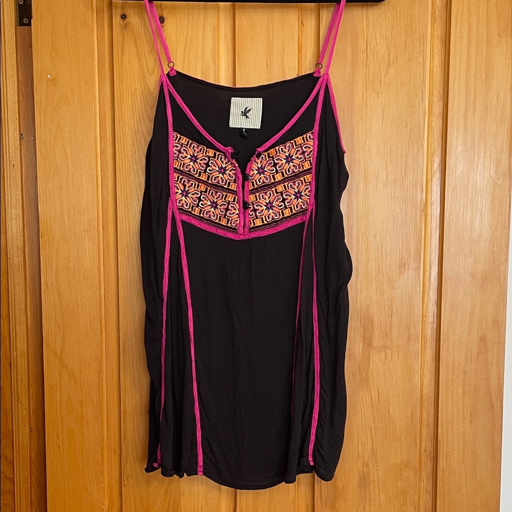 M.   One Teaspoon   Amazing Embroidered Black and Pink Mini Dress